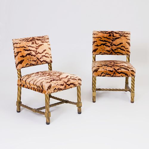 Unusual Pair of Continental Brass Side Chairs