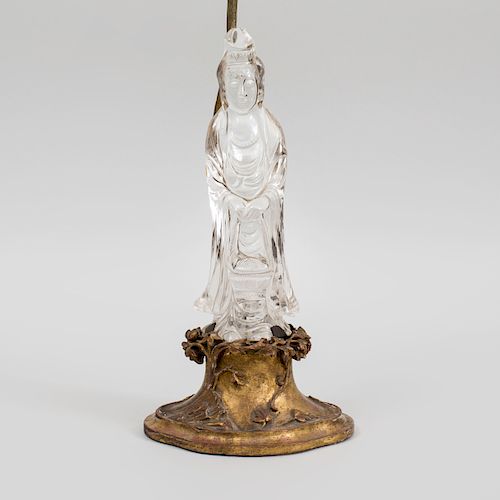 Chinese Carved Rock Crystal Figure of Guanyin Mounted as a Lamp
