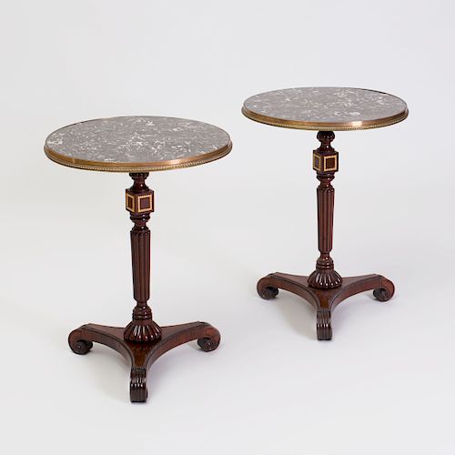 Pair of Regency Style Gilt-Bronze-Mounted Mahogany Side Tables