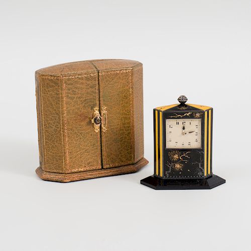 Swiss Art Deco Enamel Travel Clock, Retailed by J.E. Caldwell & Co.