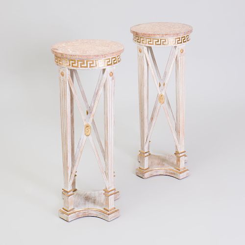 Pair of Regency Style Painted and Parcel-Gilt Pedestals
