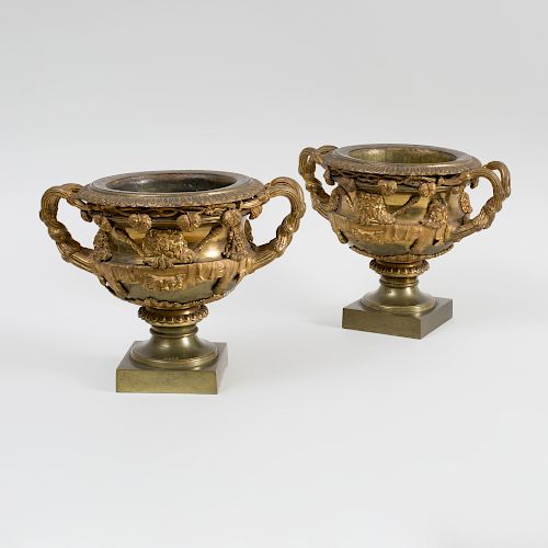 Pair of Gilt-Bronze Models of the Warwick Vase
