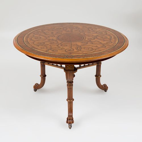 Danish Burl Walnut and Rosewood Parquetry Center Table