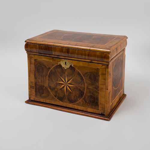 William and Mary Walnut and Olivewood Oyster Veneered Table Top Writing Box
