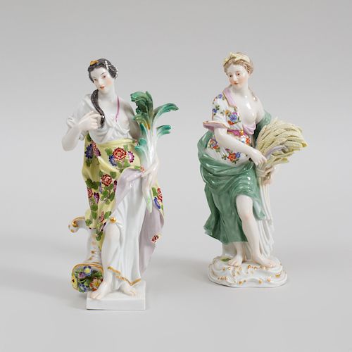 Two Meissen Porcelain Figures Emblematic of Summer and Autumn 