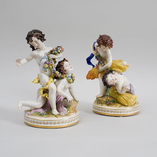 Pair of German Porcelain Figures Emblematic of Summer and Autumn