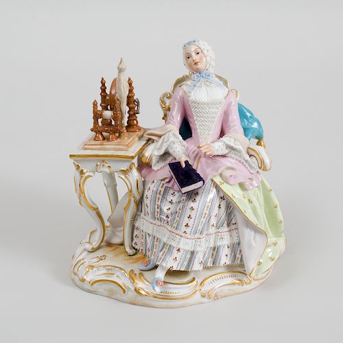 Meissen Porcelain Figure of Girl at a Spinning Wheel