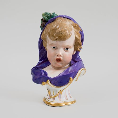  Meissen Porcelain Bust of a Child Wearing Violet Hood