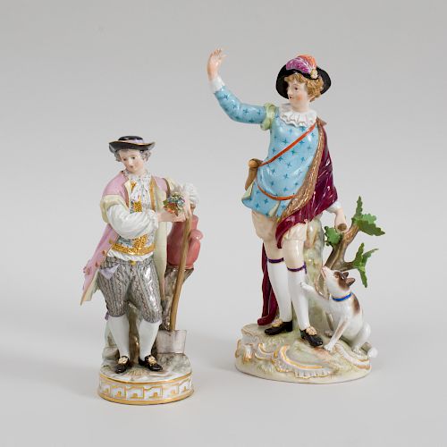 Meissen Porcelain Figure of a Gardener and a Figure of a Hunter