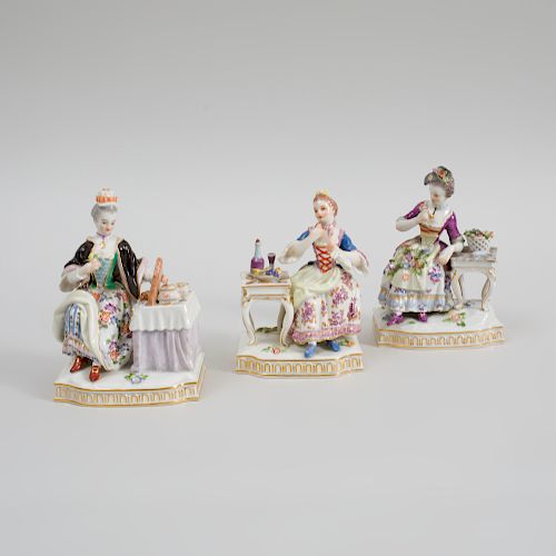 Three Meissen Porcelain Figures Emblematic of the Senses