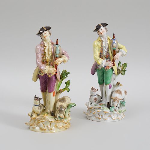 Two Meissen Porcelain Figures of Highland Pipers