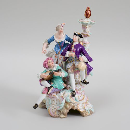 Meissen Porcelain Figure Group of a Courting Couple with a Musician