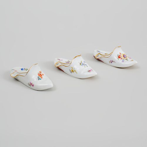 Three Meissen Porcelain Models of Slippers