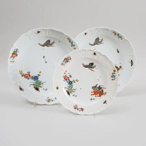 Pair of Meissen Porcelain Plates and a Matching Smaller Plate in the 'Kakiemon' Pattern