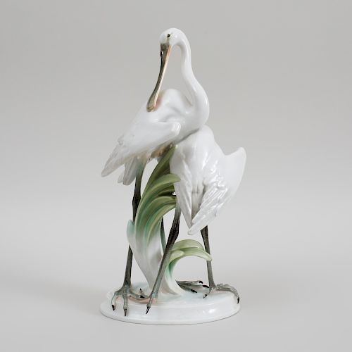 Herend Porcelain Group of Two Spoonbills 