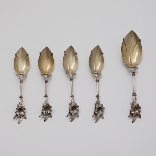 Set of Twelve George Sharp Dessert Spoons and Matching Serving Spoon