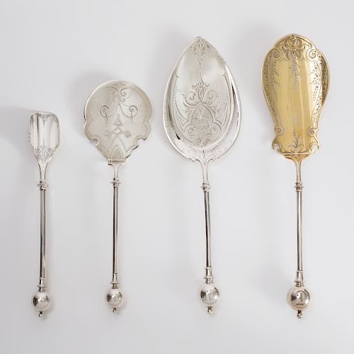 Set of Four George Sharp Silver Serving Pieces with Ball Finials