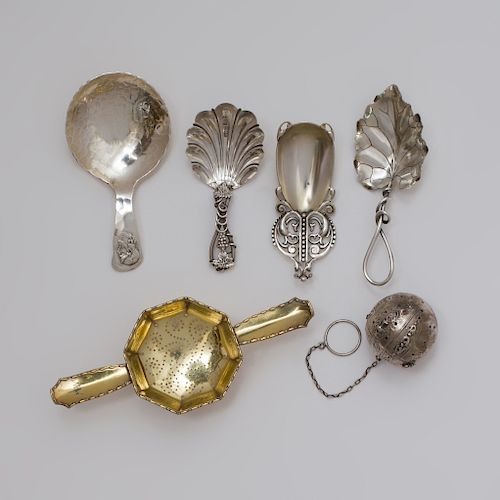 Group of American Silver Tea Wares and an Victorian Tea Caddy Spoon