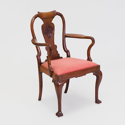 Chinese Export Carved Hardwood Open Armchair, in the English Taste