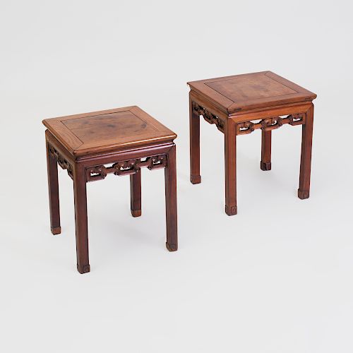 Near Pair of Chinese Carved Hardwood Low Tables