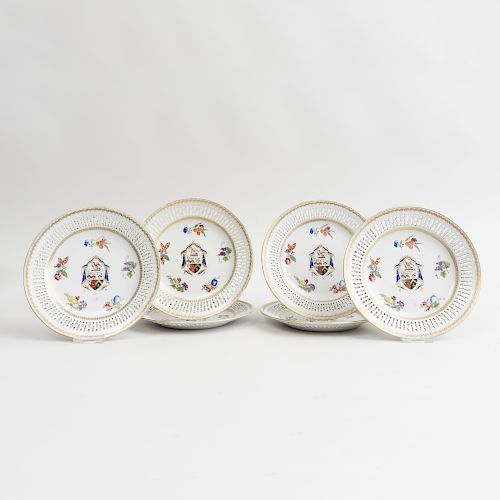 Set of Six Chinese Export Porcelain Armorial Pierced Plates