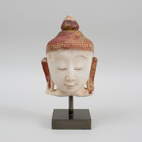 Thai Painted and Carved Marble Head of Buddha