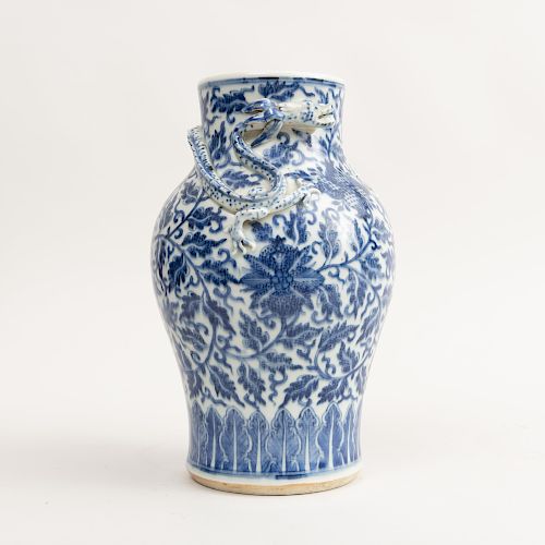 Chinese Blue and White Porcelain Baluster Vase 