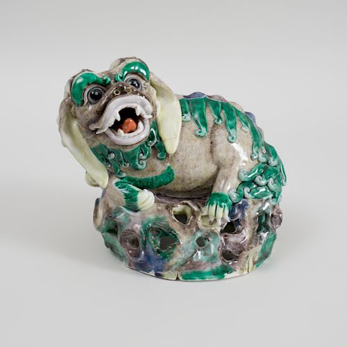 Chinese Famille Verte Porcelain Figure of a Growling Buddhistic Lion