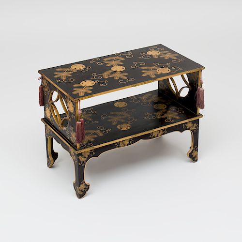 Japanese Brass-Mounted Black Lacquer and Parcel-Gilt Low Table
