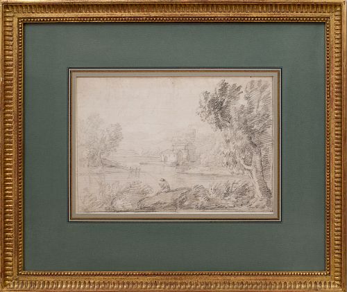 Attributed to Giovanni Battista Busiri (1698-1757): Landscape with Fishermen on a Riverbank