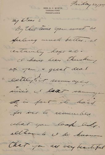 Letter from ANDREW WYETH (American, 1917-2009) to Alice Moore and a Letter from CAROLYN WYETH to Alice Moore