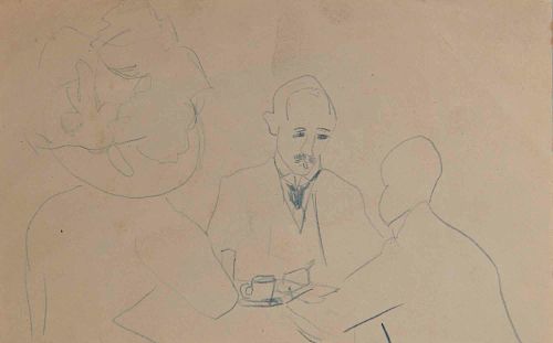LYONEL FEININGER, (American/German, 1871-1956), Cafe Scene