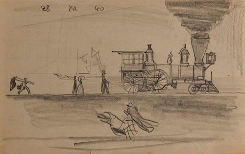 LYONEL FEININGER, (American/German, 1871-1956), Untitled (Locomotive)
