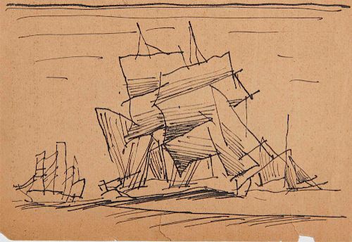 LYONEL FEININGER, (American/German, 1871-1956), Untitled (Sailing Ships)