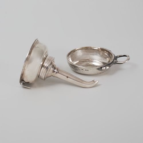 George III Silver Two-Piece Wine Funnel and a French Silver Wine Taster
