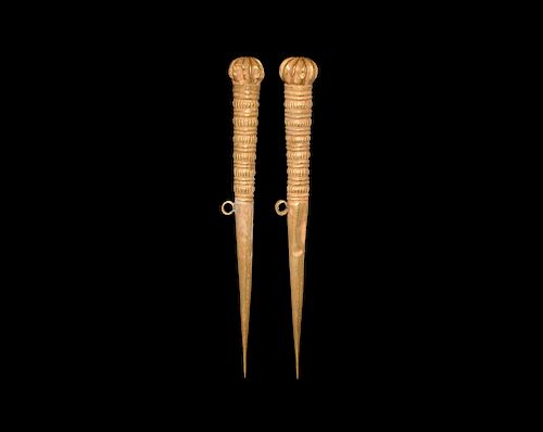 Greek Hellenistic Gold Dress Pin Pair