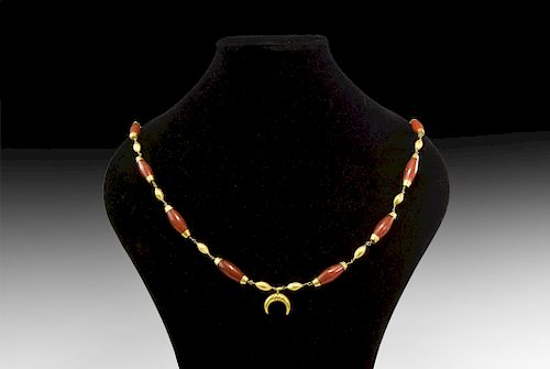 Carnelian Bead Necklace with Gold Fittings