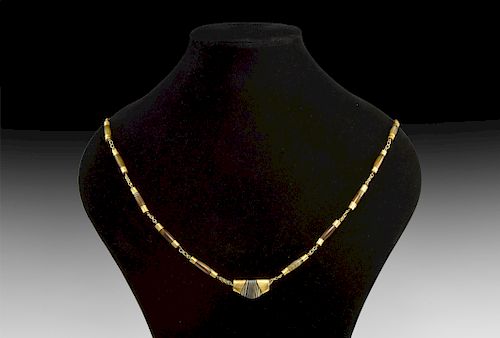 Greek Agate Bead Necklace with Gold Fittings