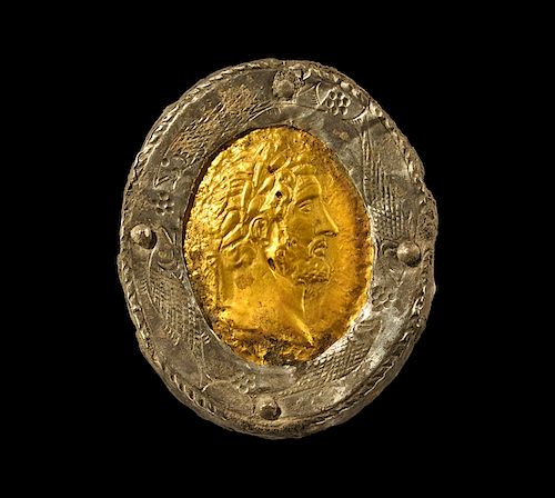 Gold Bust of Antoninus Pius in Silver Brooch