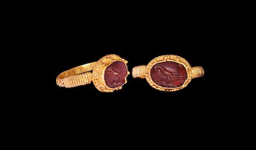Sassanian Gold Ring with Bird Intaglio