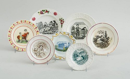 GROUP OF SEVEN TRANSFER-PRINTED PEARLWARE CHILD'S PLATES
