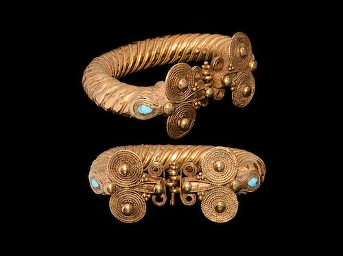 Central Asian Gold Bracelet with Turquoise
