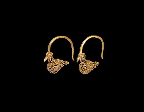 Islamic Gold Bird Earring Pair