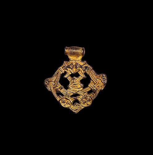 Viking Gilt Silver Pendant with Beasts
