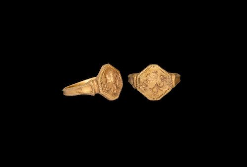 Medieval Gold Ring with Rampant Lion