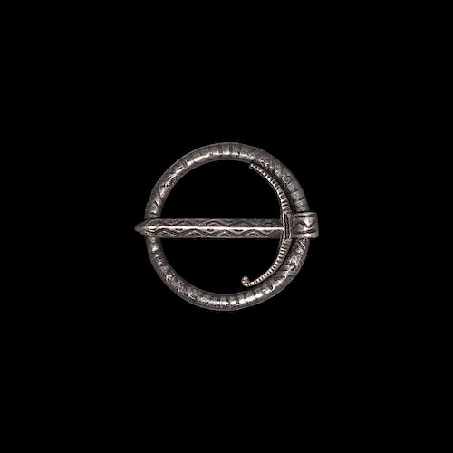 Medieval Niello Annular Brooch with Sword Pin
