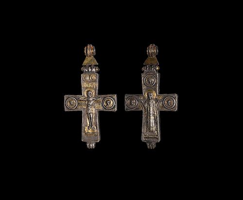 Gilt Silver Reliquary Cross Pendant with Saints