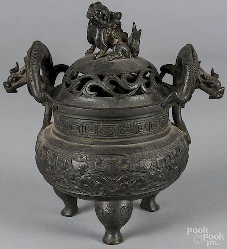 Chinese bronze censer, 10'' h.
