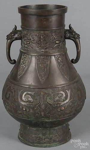 Chinese bronze vase, 15'' h.