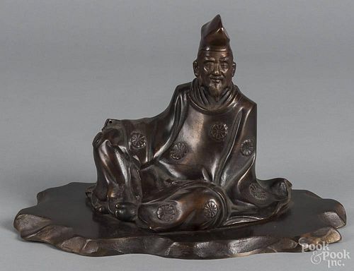 Japanese bronze figure of a seated gentleman, 8 1/2'' h.